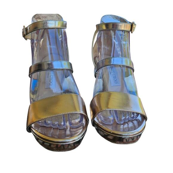 Jimmy Choo Patent Leather Heeled Sandal Gold Size 9 - Picture 3 of 10